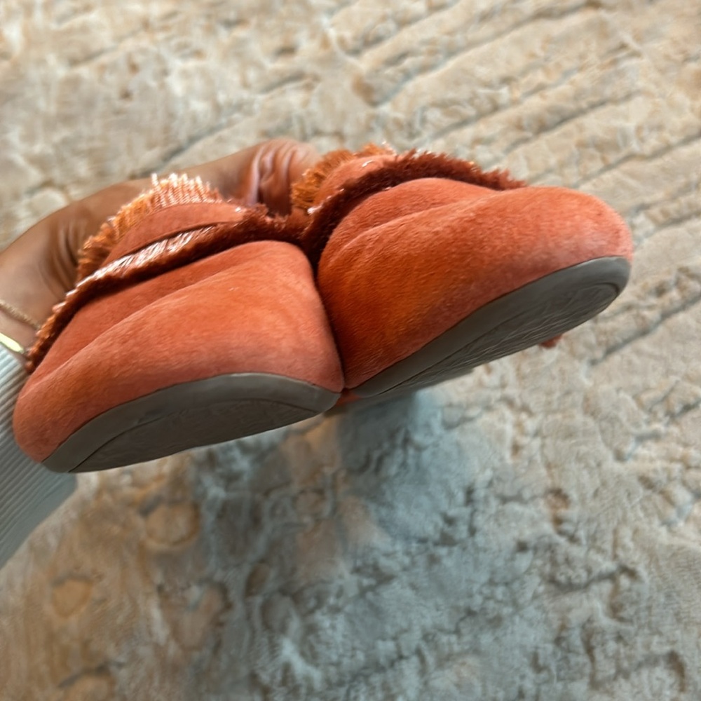 Rust Suede Fringe Backless Mules - Picture 4 of 5